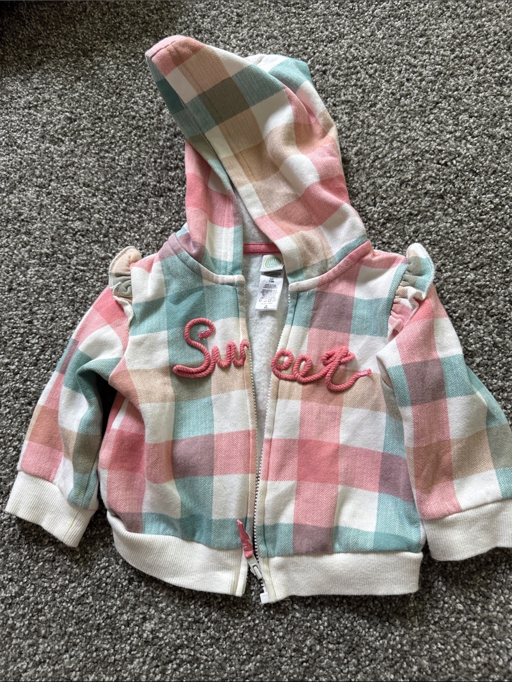 Little Me Plaid 'Sweet' Hooded Baby Jacket - Pastel Pink & Mint